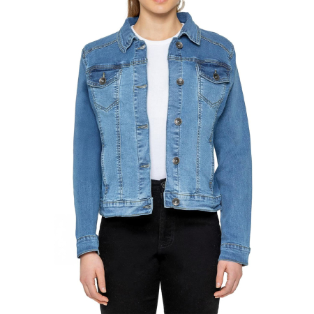 Womens Denim Jacket Classic Button Up Casual Long Sleeve Stretch Jean Coat