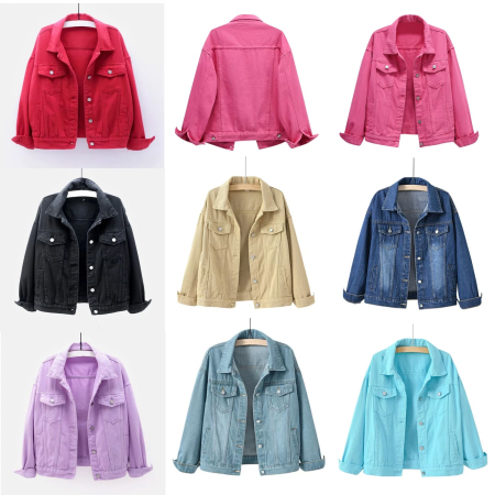 Womens Casual Denim Jacket Solid Color Basic Long Sleeve Jean Jacket Coat