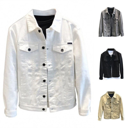 Mens Casual Denim Solid Premium Jean Cotton Button Up Jacket Slim Fit Coat Tops