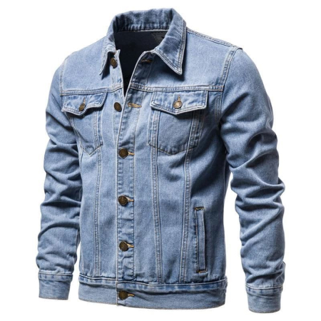Mens Slim Fit Denim Jacket - Casual Lapel Motorcycle Jeans Coat for Spring