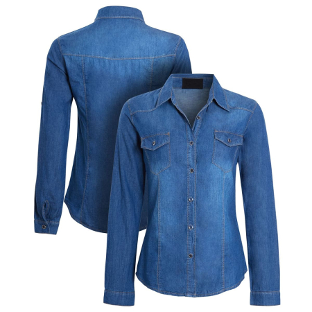 Womens Denim Shirt Top Ladies Vintage Stonewash Blue shirts