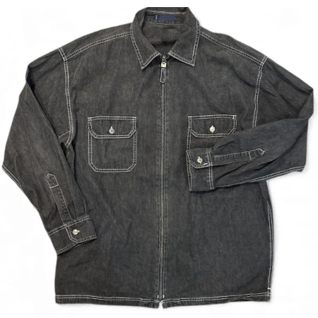 Denim Shirt Jacket Mens L Black Full Zip 90s Y2K