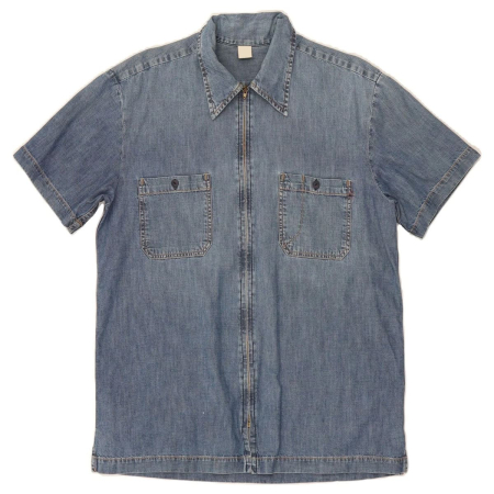 Short Sleeve Denim Shirt Large Blue Cotton