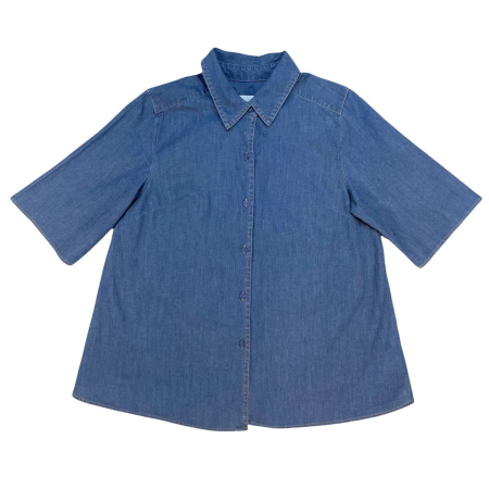 Shirt Womens S Blue Stretch Cotton 1/2 Sleeve Button Up