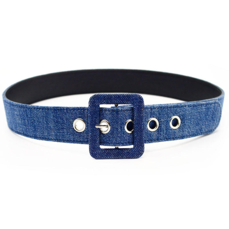 High Quality Casual Plaid Fabric Covered Square Buckles Womens Jeans Dress Wide Waist Blue Fabric Faux Leather Belt