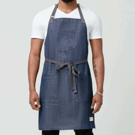 Denim Apron with Custom Pocket Style Blue Color Custom Logo Unisex Private Label
