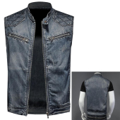 Mens Full Zip Sleeveless Jean Vest Slim Fit Vintage Motorcycle Denim Vest Casual Classic Biker Jean Vests