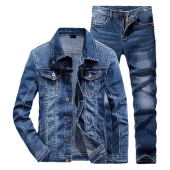 Mens Outfits 2 Piece Fashion Denim Suit - Casual Coat Micro-Stretch Jeans Set