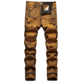 Mens Slim Fit Ripped Jeans Pants Casual Destoryed Distressed Straight Denim Trousers Streetwear
