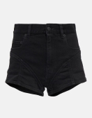 Lace-trimmed high-rise denim shorts