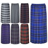Ladies Women Tartan Pleated Box Check Skirt 27 Inch Length Elastic