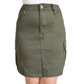 KHAKI MINI DENIM SKIRT WITH CARGO POCKETS