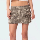 Camo Low Rise Denim Cargo Mini Skirt Green Size M