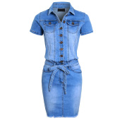 Womens Denim Dress Ladies Stretch Blue Casual