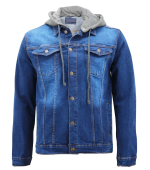 Mens Classic Button Up Removable Hood Slim Fit Stretch Denim Jean Jacket