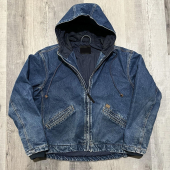 Mens Jacket L Hooded Quilted Lined Denim Thinsulate