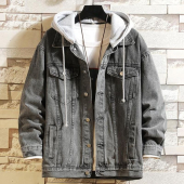 Denim Jacket Men Hooded Casual Men Jean Jackets Streetwear Solid