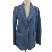 Womens Blazer Size 8 Mid Blue Denim Flap Pockets Single Button