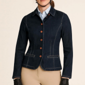 Denim Blazer Womens 8 Blue Riding Jacket Classic Preppy