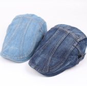 Mens Vintage Casual Denim Beret Hat Character Printed Newsboy Cap for Spring Autumn Winter Beach Party Appropriate